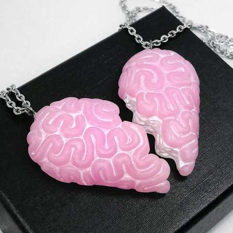 candy brain heart bff necklace set cotton candy pink